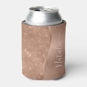 Metallic Rose Gold Glitter Personalised Can Cooler