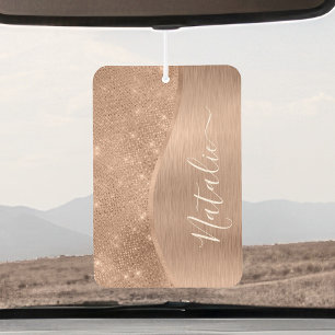 Metallic Rose Gold Glitter Personalised Car Air Freshener
