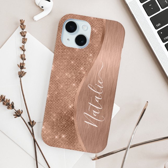 Metallic Rose Gold Glitter Personalised  Case-Mate iPhone Case (Creator Uploaded)