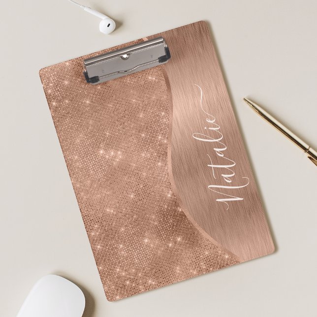 Metallic Rose Gold Glitter Personalised Clipboard (Creator Uploaded)
