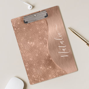 Metallic Rose Gold Glitter Personalised Clipboard