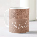 Metallic Rose Gold Glitter Personalised Coffee Mug<br><div class="desc">Easily personalise this rose gold brushed metal and glamourous faux glitter patterned coffee mug with your own custom name.</div>