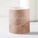 Metallic Rose Gold Glitter Personalised Coffee Mug<br><div class="desc">Easily personalise this rose gold brushed metal and glamourous faux glitter patterned table coffee mug with your own custom name.</div>
