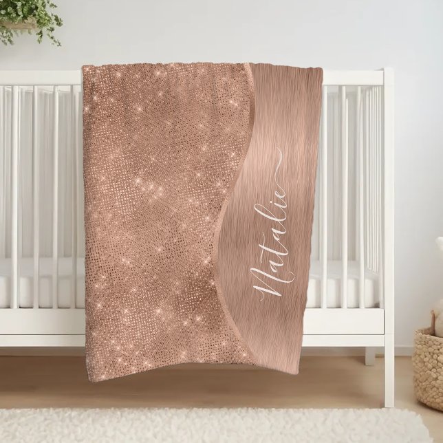 Metallic Rose Gold Glitter Personalised Fleece Blanket (Creator Uploaded)