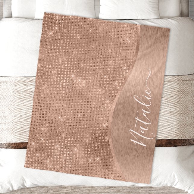 Metallic Rose Gold Glitter Personalised Fleece Blanket (Creator Uploaded)