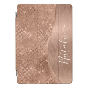Metallic Rose Gold Glitter Personalised iPad Pro Cover