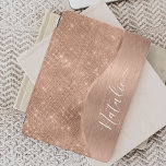 Metallic Rose Gold Glitter Personalised iPad Pro Cover<br><div class="desc">Easily personalise this rose gold brushed metal and glamourous faux glitter patterned iPad cover with your own custom name.</div>