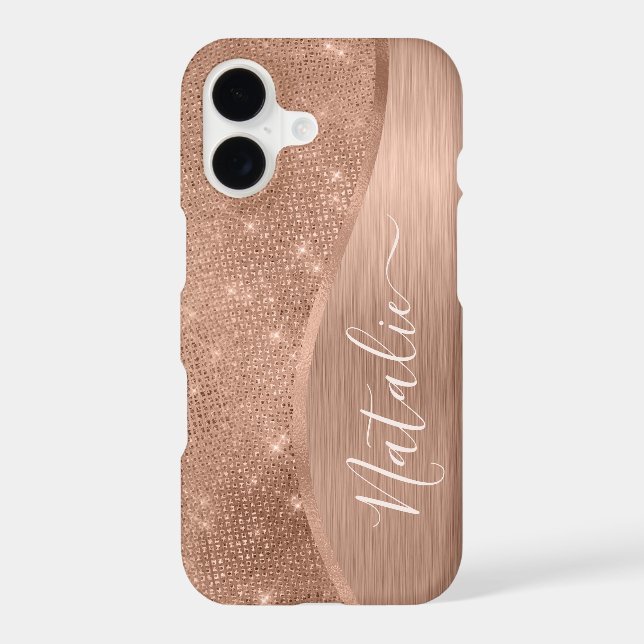 Metallic Rose Gold Glitter Personalised iPhone Case (Back)