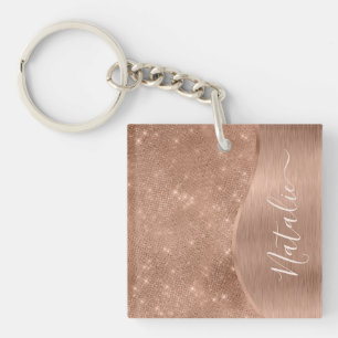 Metallic Rose Gold Glitter Personalised Key Ring