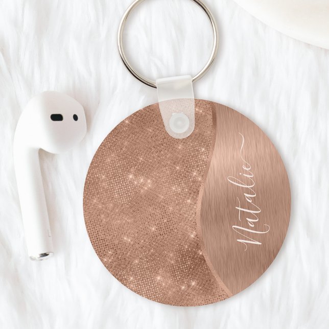 Metallic Rose Gold Glitter Personalised Key Ring (Creator Uploaded)