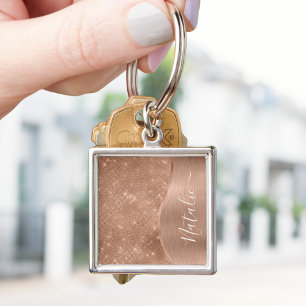 Metallic Rose Gold Glitter Personalised Key Ring