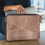 Metallic Rose Gold Glitter Personalised Laptop Sleeve<br><div class="desc">Easily personalise this rose gold brushed metal and glamourous faux glitter patterned laptop sleeve with your own custom name.</div>
