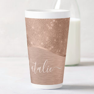 Metallic Rose Gold Glitter Personalised Latte Mug