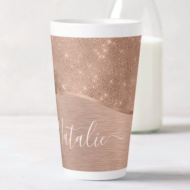 Metallic Rose Gold Glitter Personalised Latte Mug (Creator Uploaded)