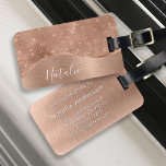 Metallic Rose Gold Glitter Personalised Luggage Tag<br><div class="desc">Easily personalise this rose gold brushed metal and glamourous faux glitter patterned luggage tag with your own custom name.</div>