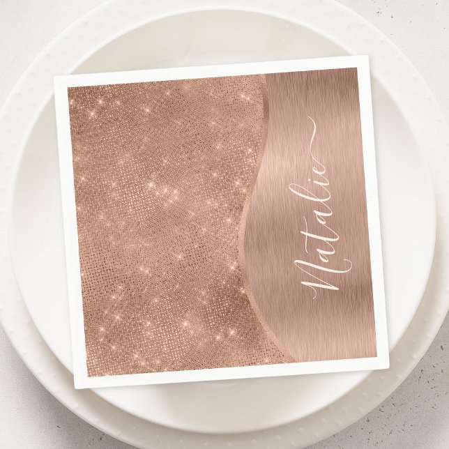 Metallic Rose Gold Glitter Personalised Napkin (Creator Uploaded)