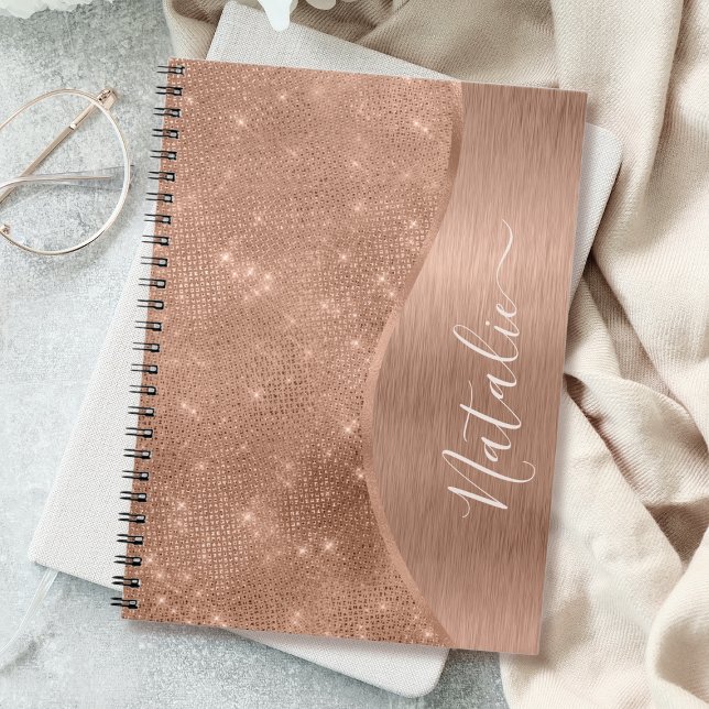 Metallic Rose Gold Glitter Personalised Notebook (Creator Uploaded)