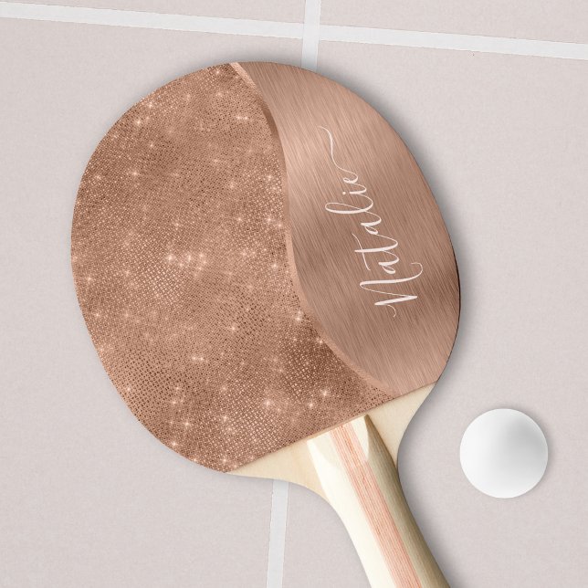 Metallic Rose Gold Glitter Personalised Ping Pong Paddle (Creator Uploaded)