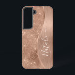Metallic Rose Gold Glitter Personalised Samsung Galaxy Case<br><div class="desc">Easily personalise this rose gold brushed metal and glamourous faux glitter patterned phone case with your own custom name.</div>