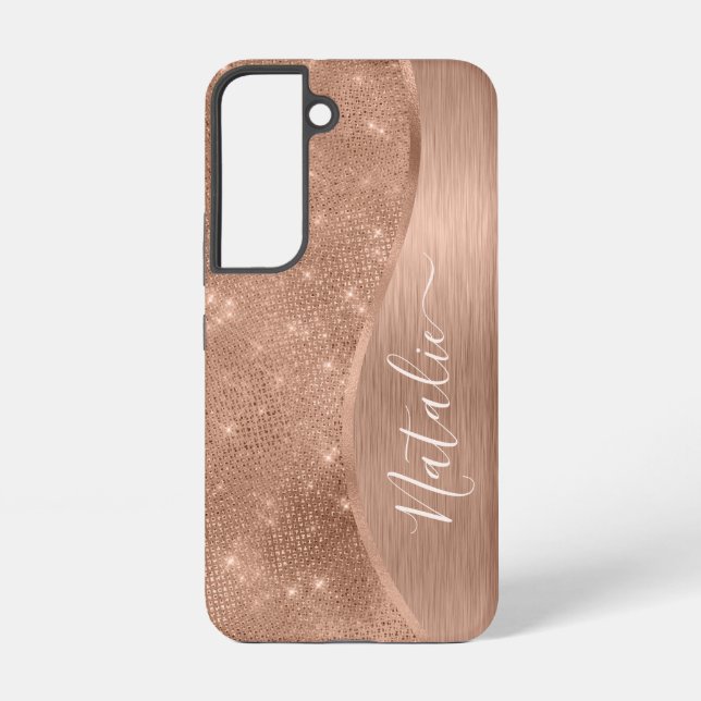 Metallic Rose Gold Glitter Personalised Samsung Galaxy S22 Case (Back)