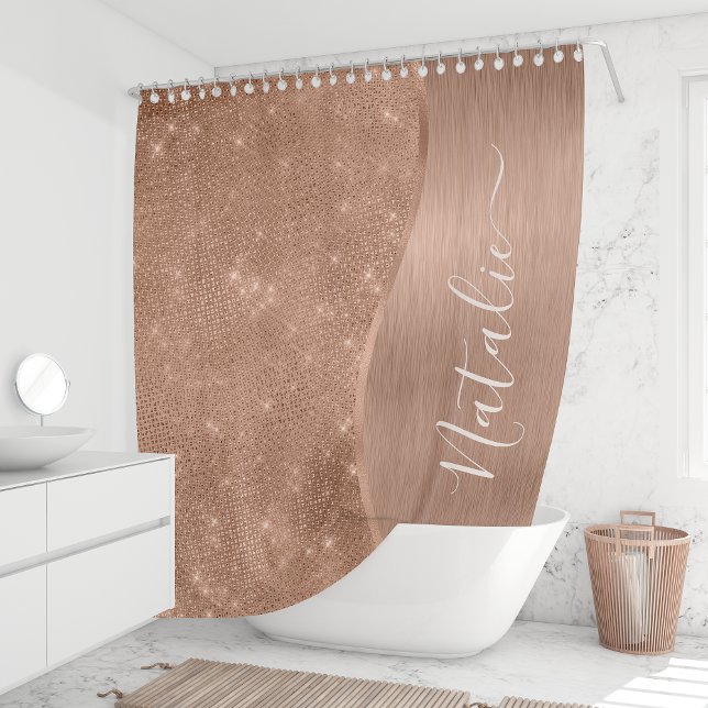 Metallic Rose Gold Glitter Personalised Shower Curtain (Creator Uploaded)