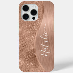 Metallic Rose Gold Glitter Personalized iPhone 15 Pro Max Case