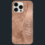 Metallic Rose Gold Glitter Personalized iPhone 16 Pro Max Case<br><div class="desc">Easily personalize this rose gold brushed metal and glamorous faux glitter patterned phone case with your own custom name.</div>