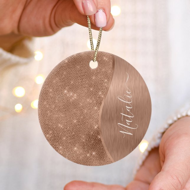 Metallic Rose Gold Glitter Personalized Ceramic Tree Decoration (Creator Uploaded)