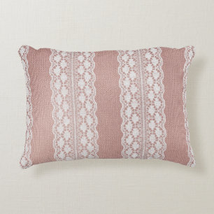 Metallic rose gold, off-white lace texture. decorative cushion