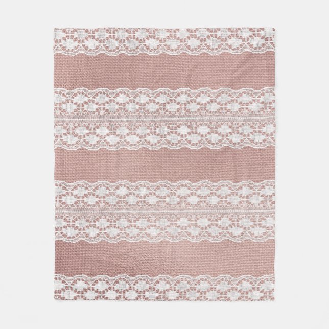 Metallic rose gold, off-white lace texture. fleece blanket (Front)