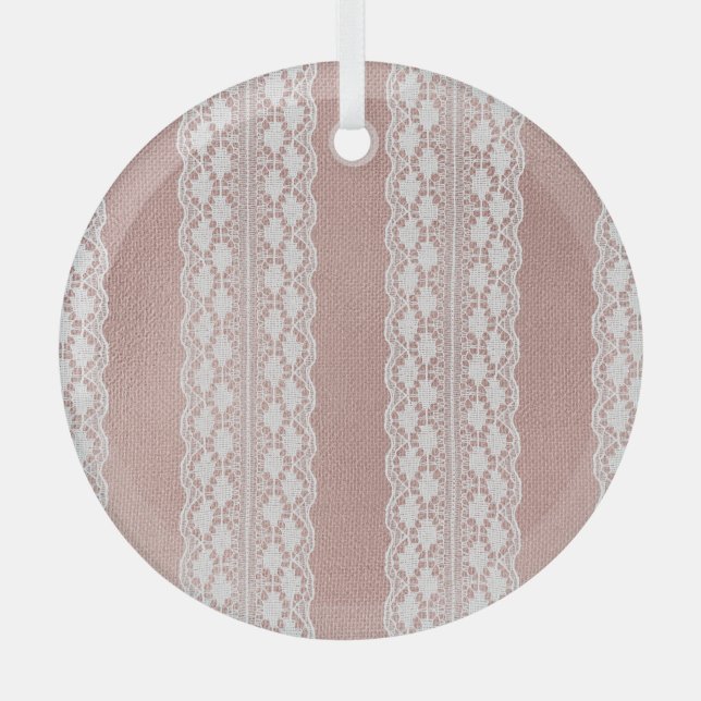 Metallic rose gold, off-white lace texture. glass tree decoration (Front)