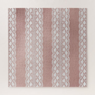Metallic rose gold, off-white lace texture. jigsaw puzzle