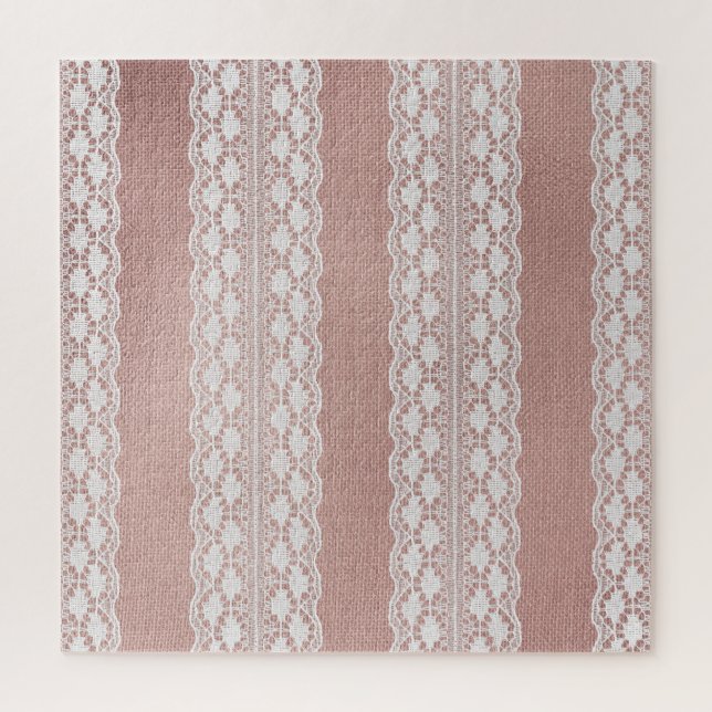 Metallic rose gold, off-white lace texture. jigsaw puzzle (Vertical)