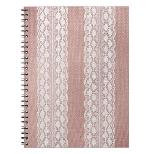 Metallic rose gold, off-white lace texture. notebook
