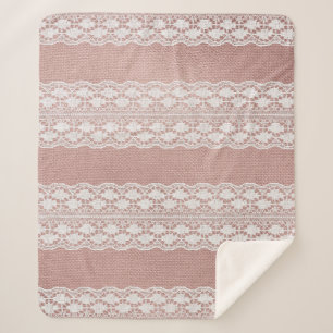 Metallic rose gold, off-white lace texture. sherpa blanket