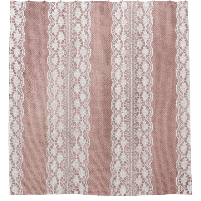 Metallic rose gold, off-white lace texture. shower curtain (Front)