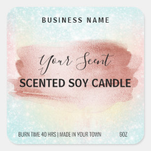 Metallic Rose Gold Pastel Scented Soy Candle Label