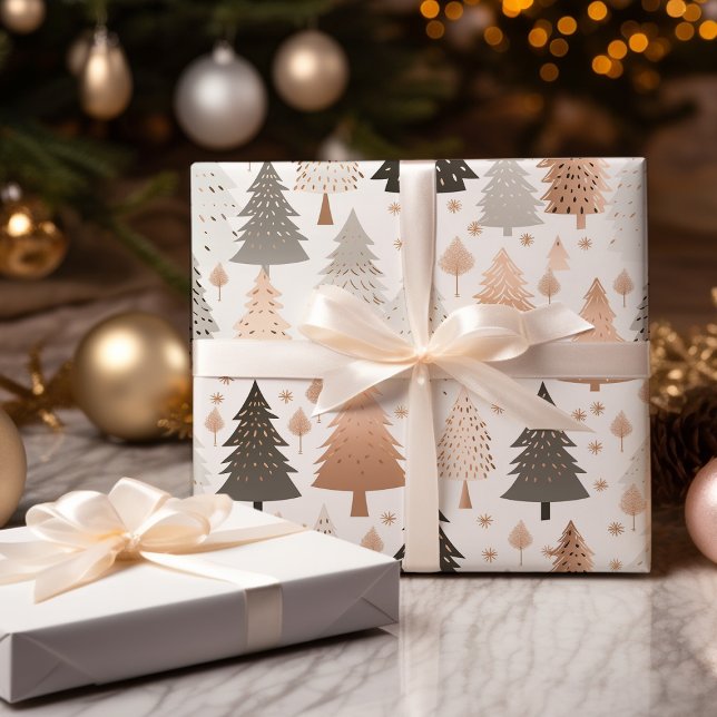 Metallic Rose Gold Pink Silver Christmas Trees Wrapping Paper Sheet (Creator Uploaded)