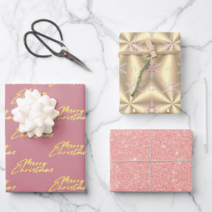 Metallic Rose Gold Platinum Christmas   Wrapping Paper Sheet