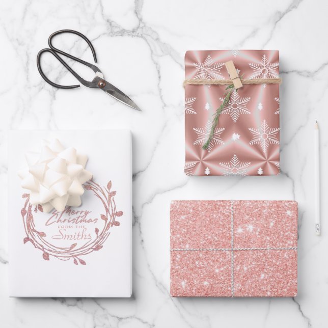 Metallic Rose Gold Platinum Silver Christmas Wrapping Paper Sheet (Front)