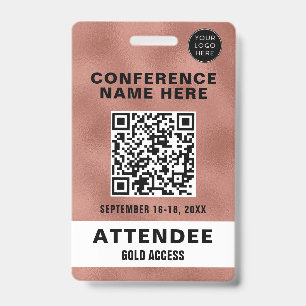 Metallic Rose Gold QR Code Conference Event ID Badge