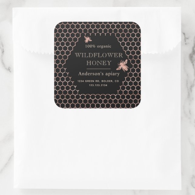 Metallic Rose Gold Queen Bee Honey Jar Label (Bag)