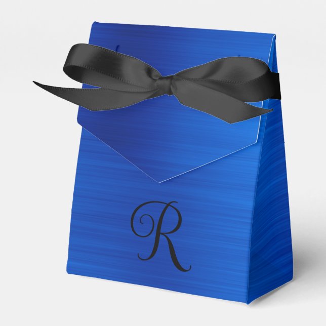 Metallic Royal Blue Curly Black Monogram Favour Box (Front Side)