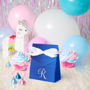Metallic Royal Blue Curly White Monogram Favour Box