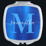 Metallic Royal Blue Signature Monogram Compact Mirror<br><div class="desc">Create your own girly personalised name and monogrammed compact mirror for a bridesmaid.
The royal blue faux metallic foil digital art graphic will print like a photo.
Bright blue and white contemporary monogram with elegant signature style calligraphy design can be customised.</div>
