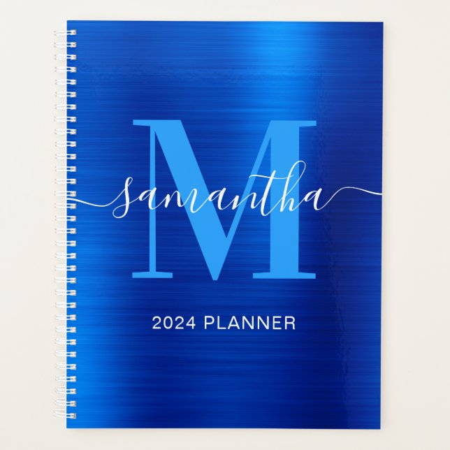 Metallic Royal Blue Signature Monogram Planner (Front)