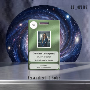 Metallic Sage Green Dots Custom Logo Photo ID Badge