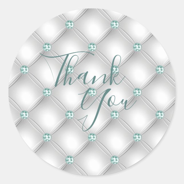 Metallic Satin White Mint Green Bling Glam Classic Round Sticker (Front)