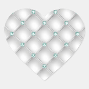 Metallic Satin White Mint Green Bling Glam Heart Sticker