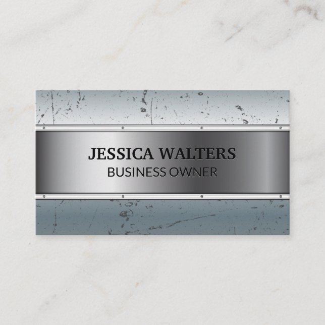 Metallic Scratched Grunge Metal Business Card (Front)